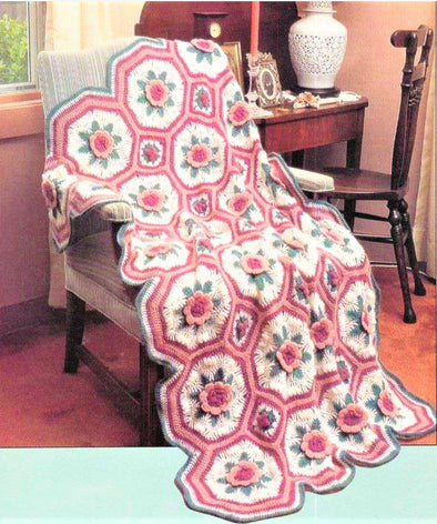 Vintage Victoria Garden Rose Afghan Blanket Crochet Pattern